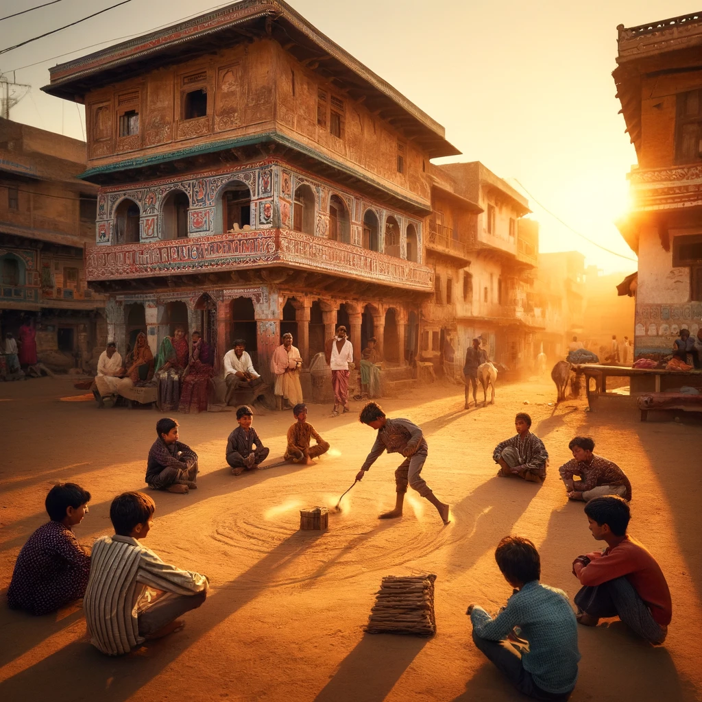 A group of children are playing Gilli Danda